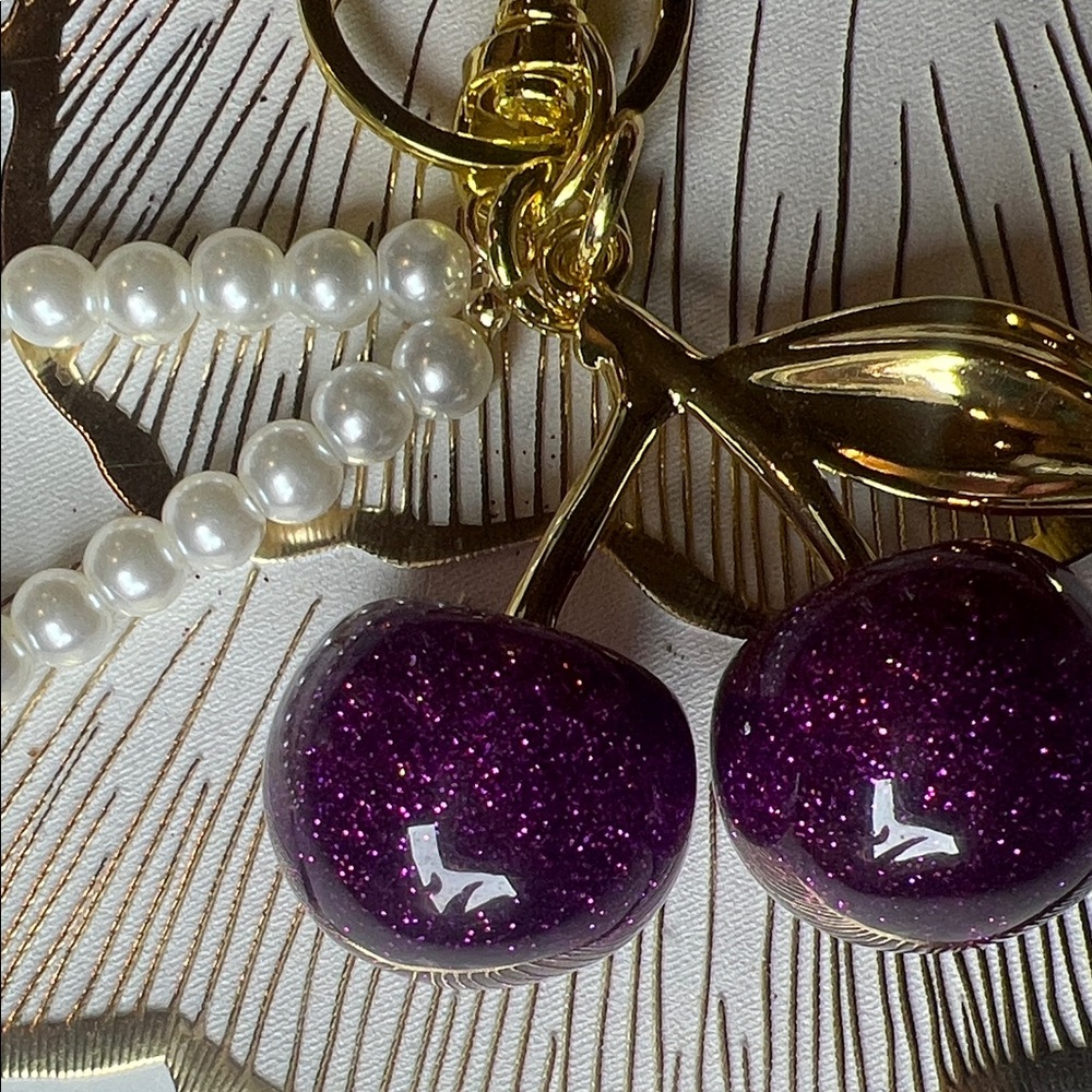 Deep Purple Cherry Keychain with Pearl details NWOT - Picture 5 of 13